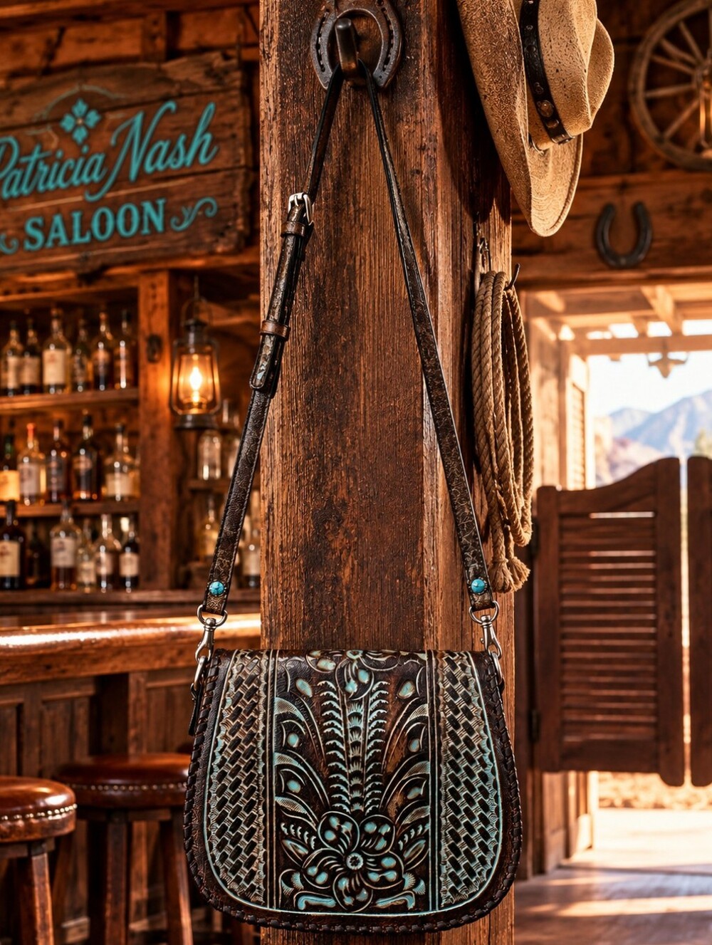 Patricia Nash Tooled Saddle Crossbody Bag
